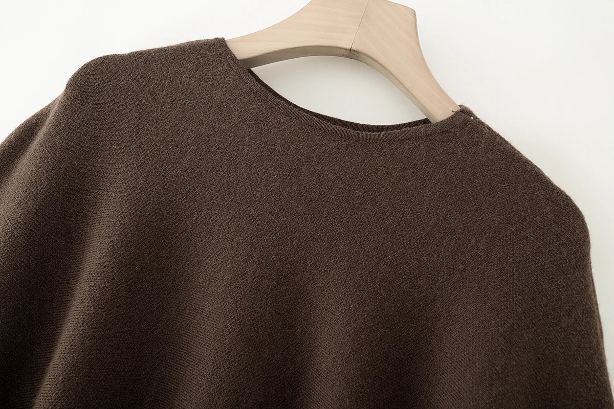 Damen Poncho Pullover V-Ausschnitt Weiches Material in Braun und Schwarz