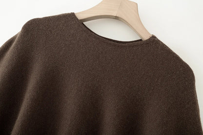 Damen Poncho Pullover V-Ausschnitt Weiches Material in Braun und Schwarz