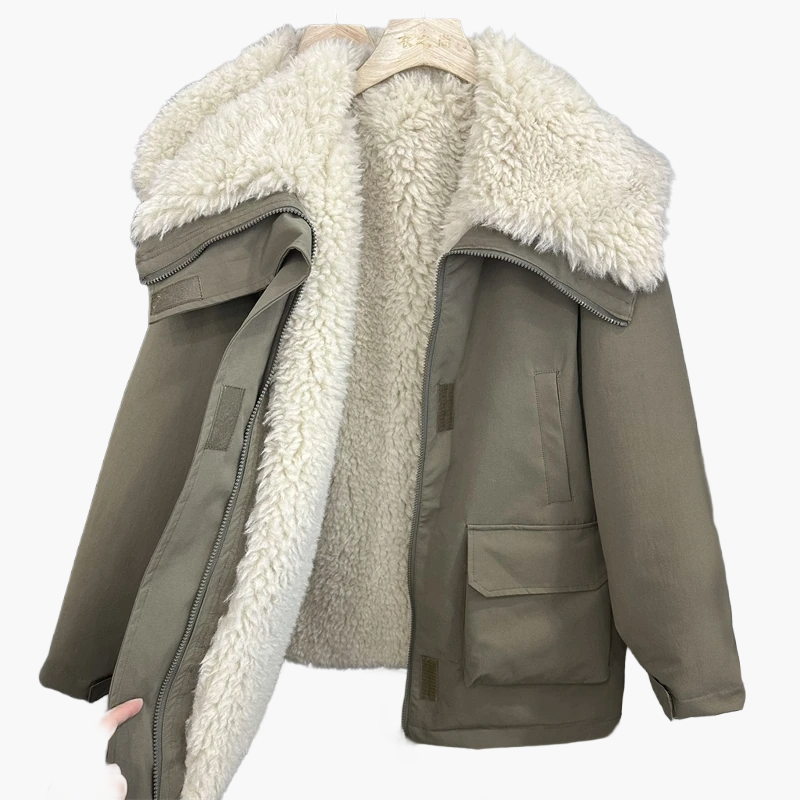 Damski zimowy parka z kołnierzem teddy – casualowy płaszcz outdoorowy na zimne dni