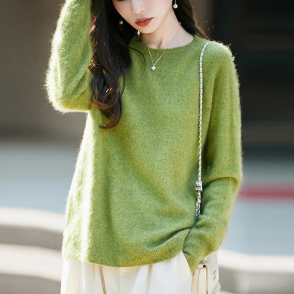 Pullover da donna in maglia, a girocollo, a maniche lunghe, morbido