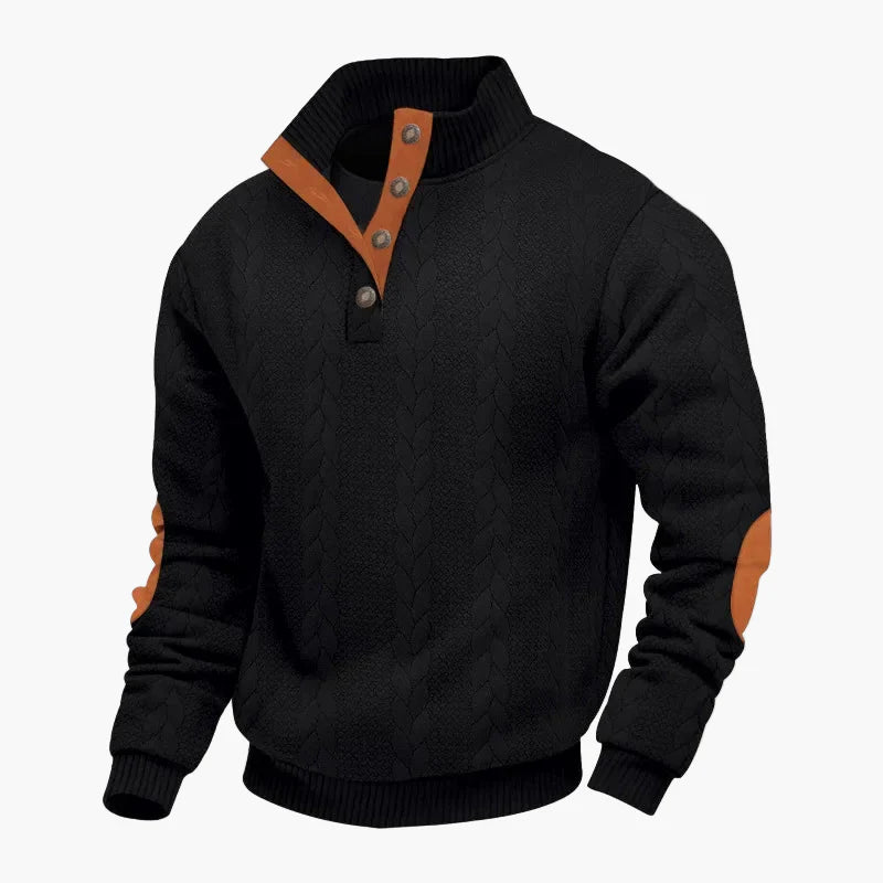 Pull en maille pour homme avec col montant et patte de boutonnage – Pull de loisirs à la mode pour l'automne et l'hiver
