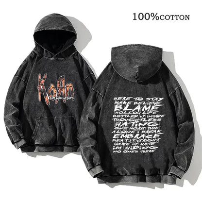Unisex Kapuzenpullover Grau mit Band-Print & Kängurutasche