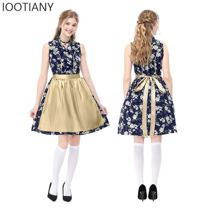 Mouwloze dirndl-jurk met patroon en schort