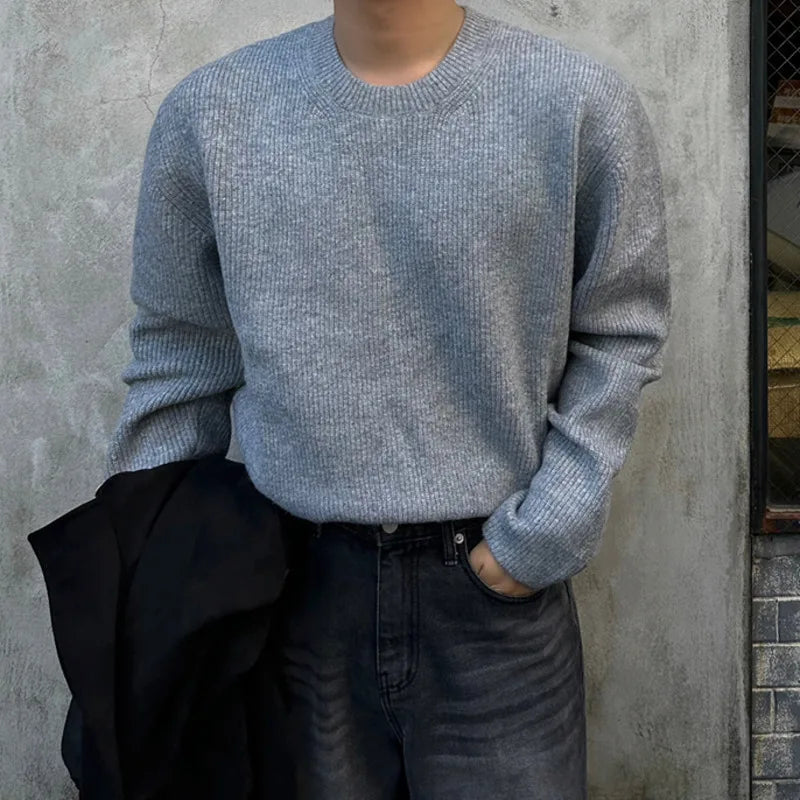 Herren Rundhals-Pullover aus Strickware, Rot oder Hellgrau