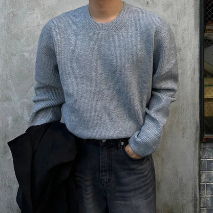 Herren Rundhals-Pullover aus Strickware, Rot oder Hellgrau