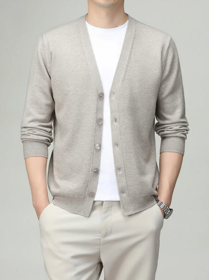 Herren Strickjacke V-Ausschnitt Knopfleiste Cardigan Langarm Rippbündchen
