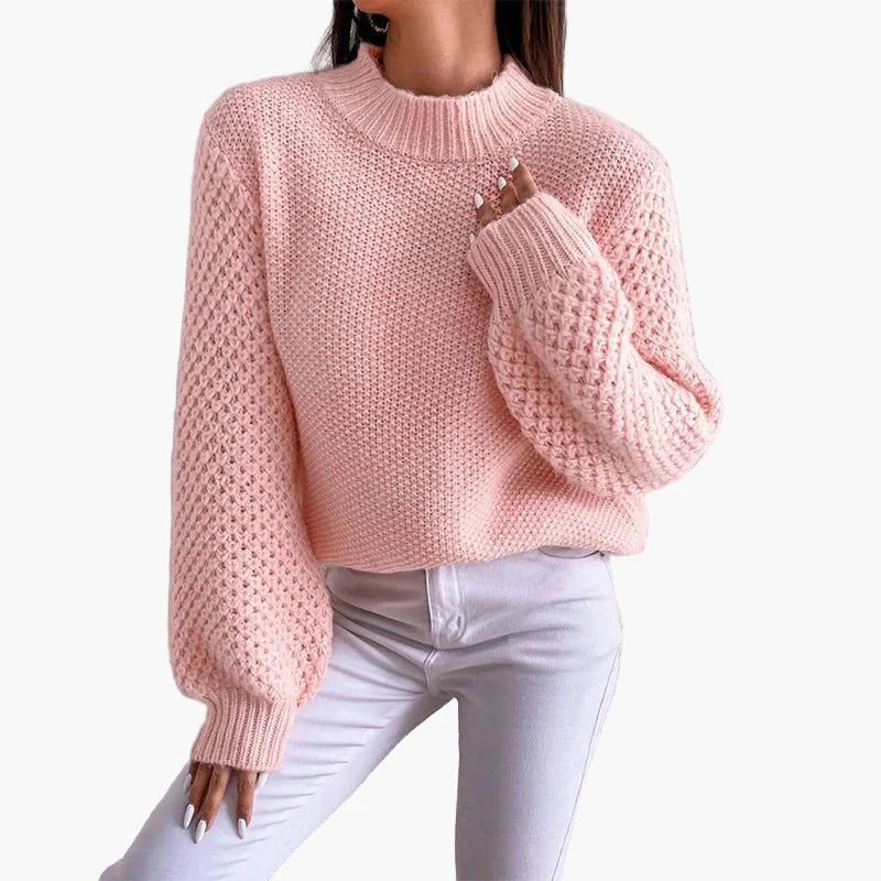 Jersey de punto para mujer con punto grueso y mangas globo – Suéter oversize a la moda para otoño e invierno