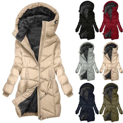 Manteau matelassé d'hiver pour femme avec capuche – Élégant manteau long pour les jours froids