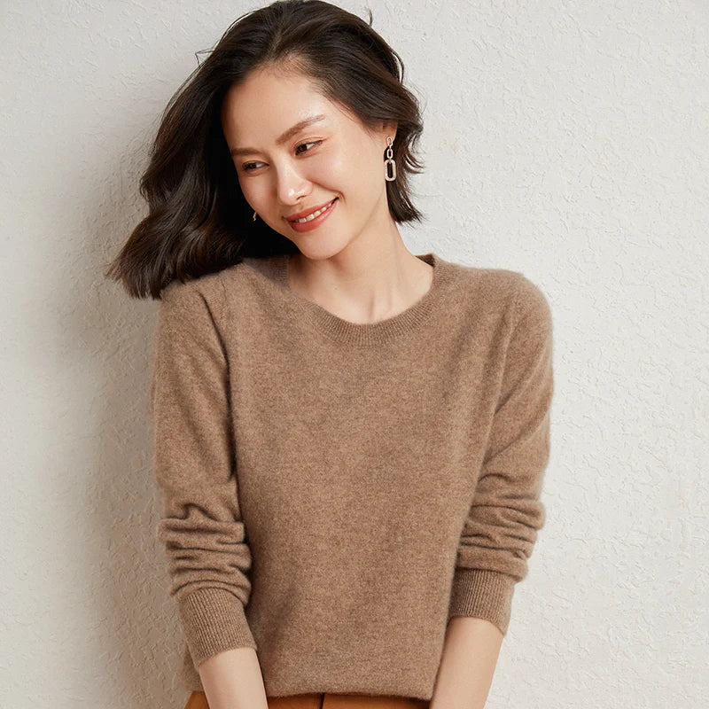 Pullover da donna in maglia, a girocollo, a maniche lunghe, in materiale morbido