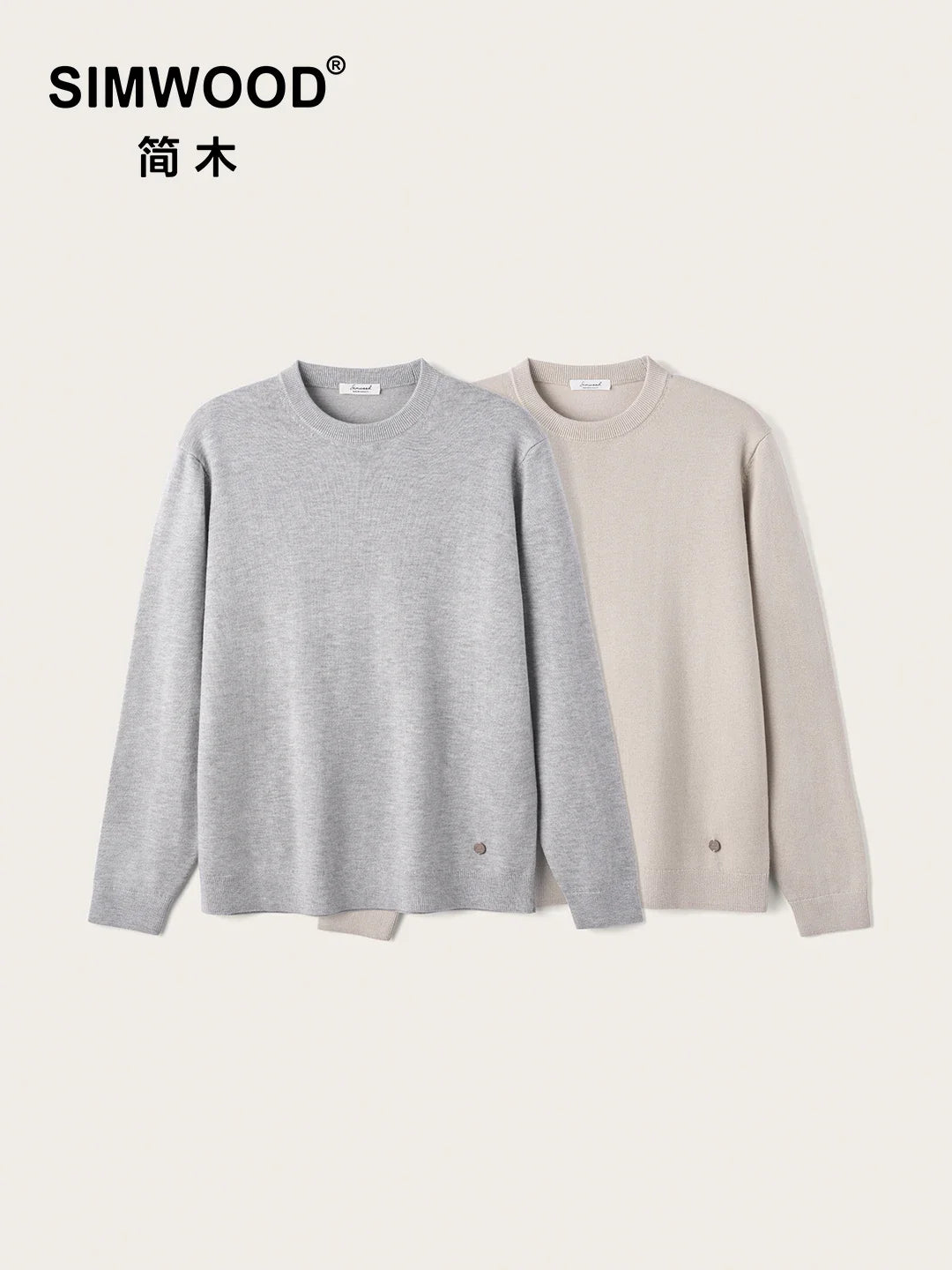Unisex Langarm Pullover Rundhals schlicht gerippte Bündchen unifarben