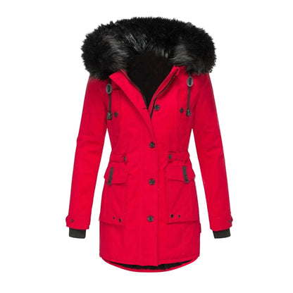 Giacca invernale da donna stile vintage con cappuccio e collo in pelliccia – Elegante cappotto per tutti i giorni e tempo libero