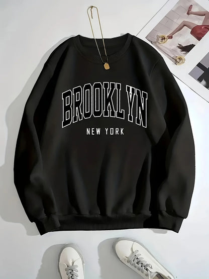 Unisex Sweatshirt Brooklyn New York Print Rundhals Langarm Grau Schwarz