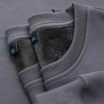 Felpa unisex a maniche lunghe e girocollo, con fodera in pile, polsini a coste, calda per l'inverno