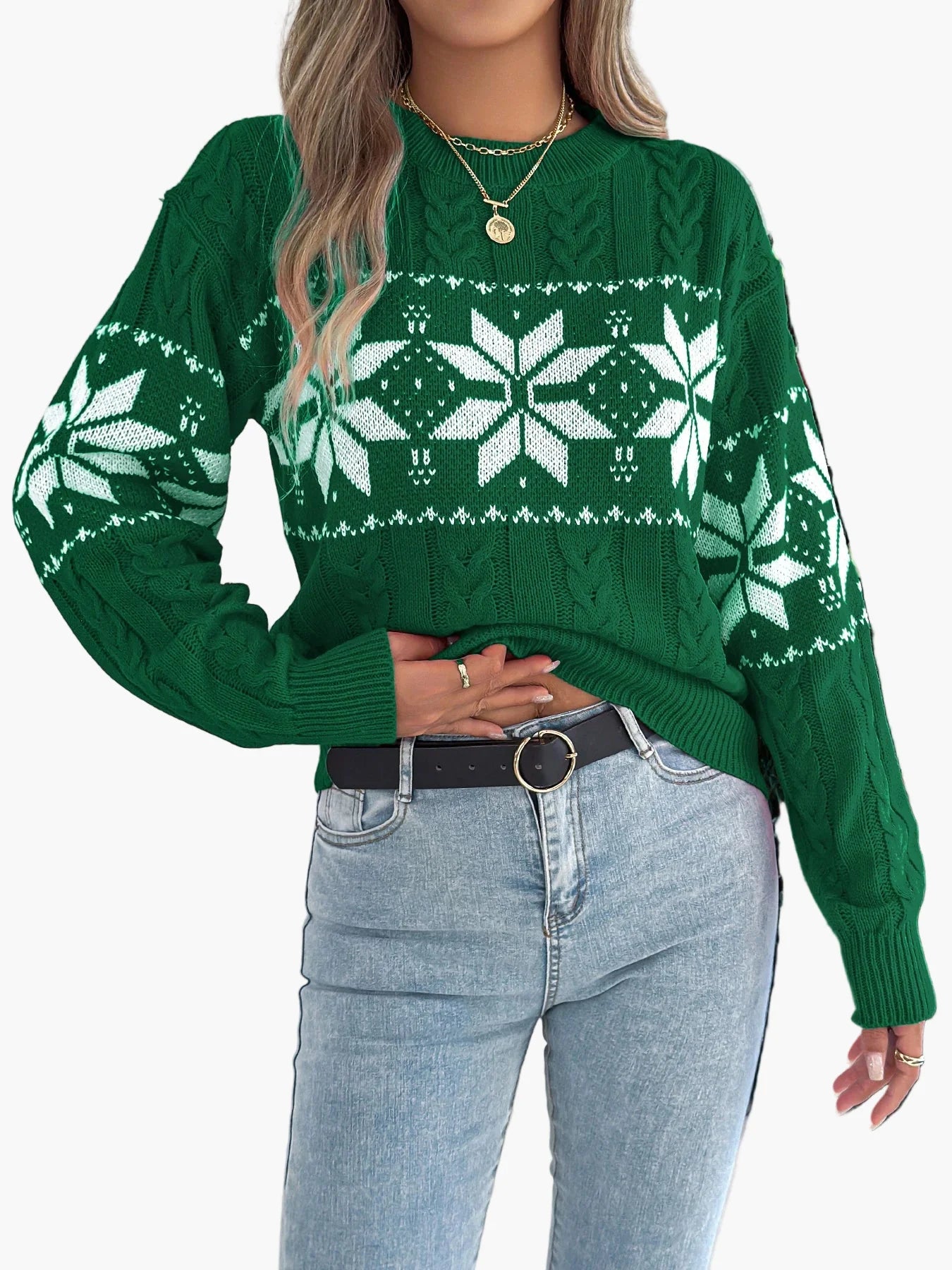 Maglione invernale da donna con motivo norvegese – Maglione comodo per occasioni festive