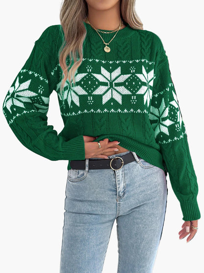 Maglione invernale da donna con motivo norvegese – Maglione comodo per occasioni festive