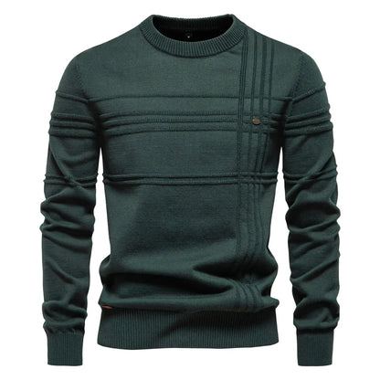 Męski sweter z okrągłym dekoltem, dzianinowy, ze strukturalnym wzorem