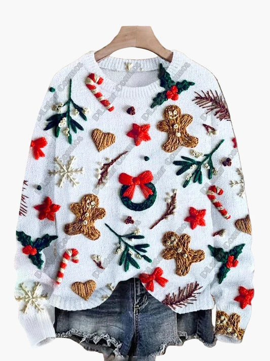 Dam jultröja med broderi – Rolig festlig design, vinter & helger