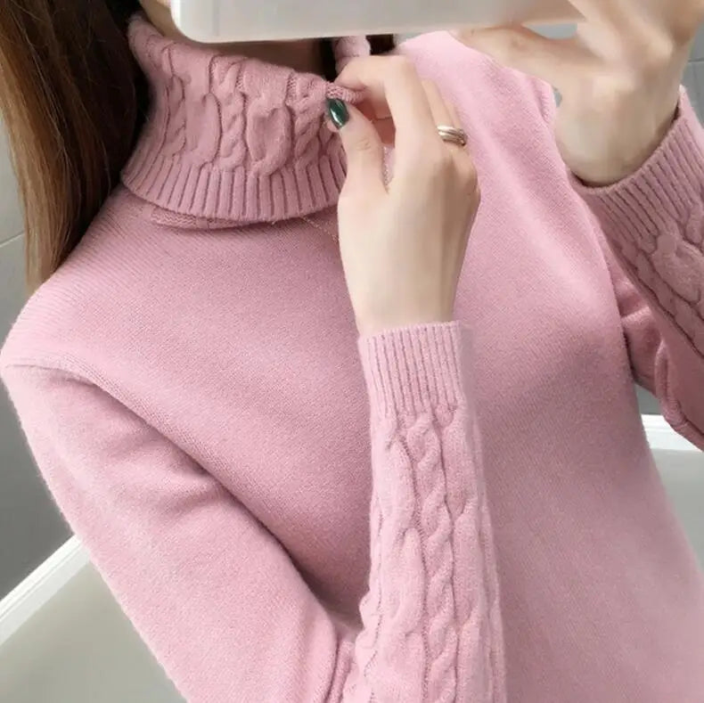 Damen Rollkragenpullover mit Zopfmuster Ärmeln in Grau