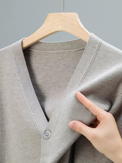 Herren Strickjacke V-Ausschnitt Knopfleiste Cardigan Langarm Rippbündchen