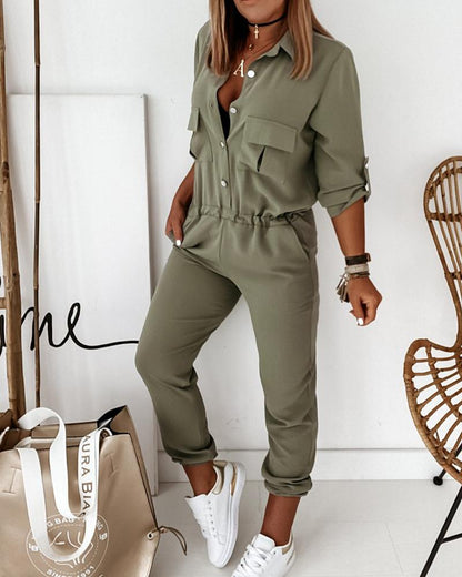 Dam Jumpsuit Enfärgad Fritid Elegant Modern med fickor – Perfekt för vardag & utekväll