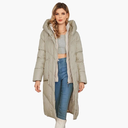Manteau d'hiver matelassé pour femme avec capuche – Manteau long tendance pour les jours froids