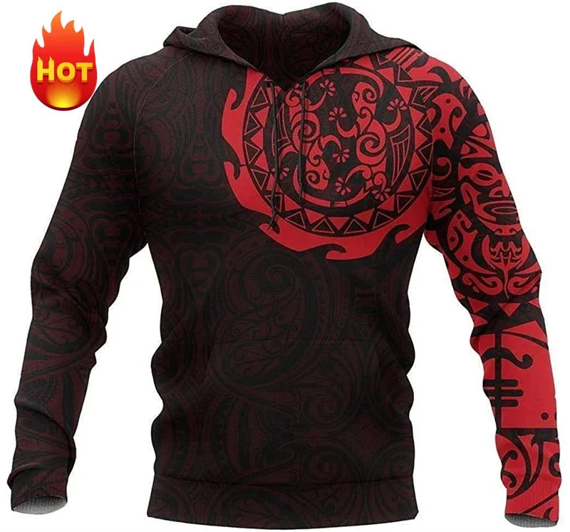 Sudadera de manga larga con capucha y motivo de estampado maorí