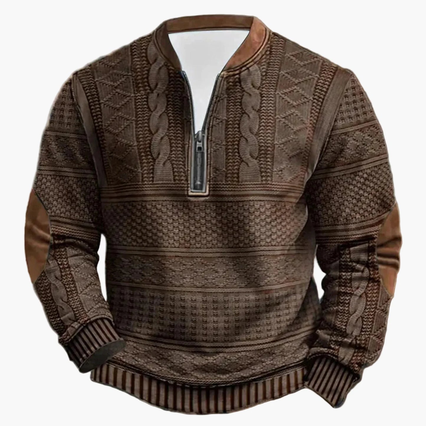 Męski sweter z dzianiny w stylu vintage z kołnierzem stójką – modny sweter outdoorowy i na co dzień