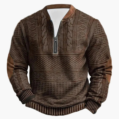 Męski sweter z dzianiny w stylu vintage z kołnierzem stójką – modny sweter outdoorowy i na co dzień