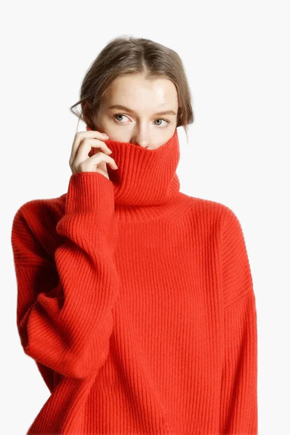 Damen Rollkragenpullover Oversized – Modischer Winter Strickpullover für Alltag & Freizeit