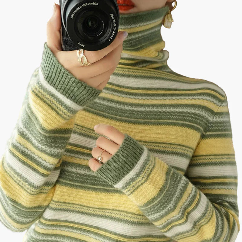 Dolcevita da donna con motivo a righe retrò – Maglione comodo per tutti i giorni e tempo libero