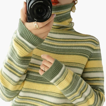 Dolcevita da donna con motivo a righe retrò – Maglione comodo per tutti i giorni e tempo libero