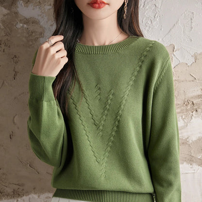 Damen Strickpullover Rundhals mit V-Muster Langarm
