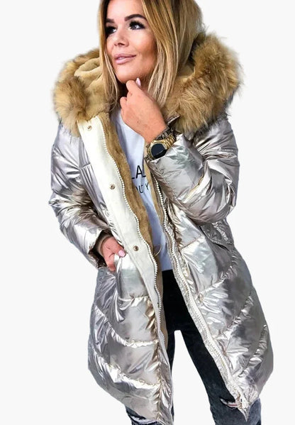 Manteau matelassé d'hiver femme à capuche avec col en fourrure – Parka épais et tendance pour quotidien et loisirs