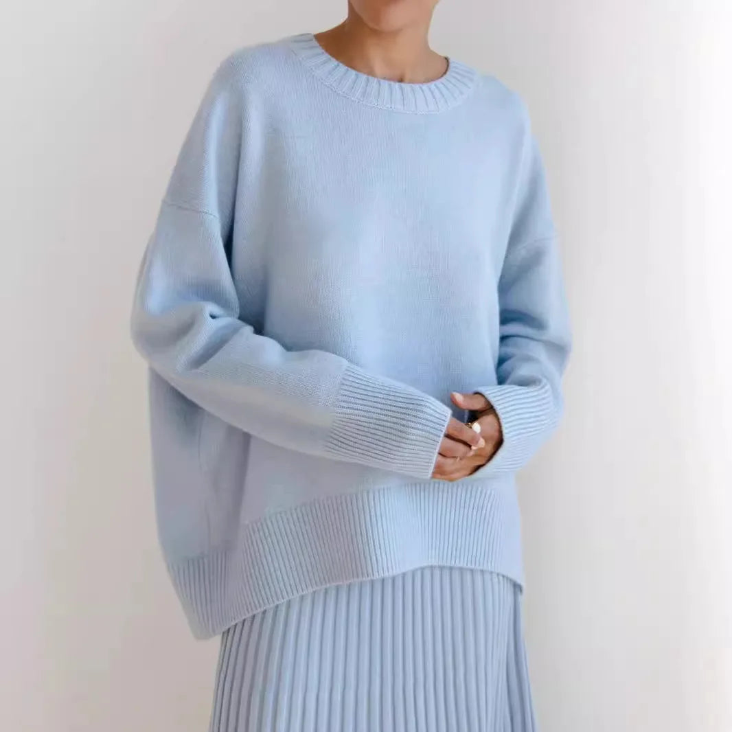 Pullover da donna in maglia oversize a maniche lunghe con scollo rotondo