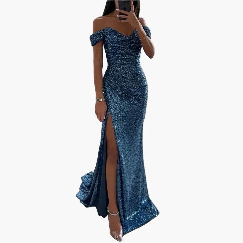 Vestido de noche elegante para mujer off-shoulder con abertura alta – Perfecto para ocasiones festivas y galas