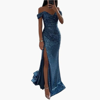 Vestido de noche elegante para mujer off-shoulder con abertura alta – Perfecto para ocasiones festivas y galas