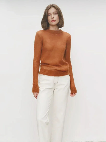 Pull transparent pour femme, col rond, manches longues, en maille