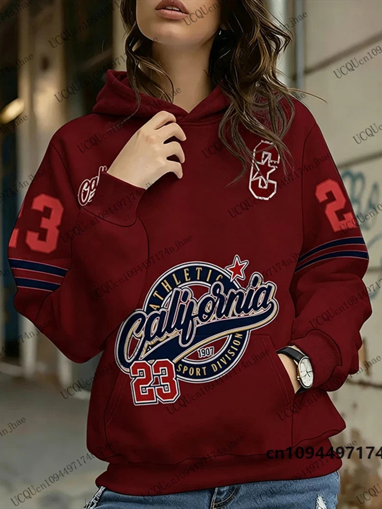 Damen Hoodie California Print Kapuzenpullover mit Bauchtasche