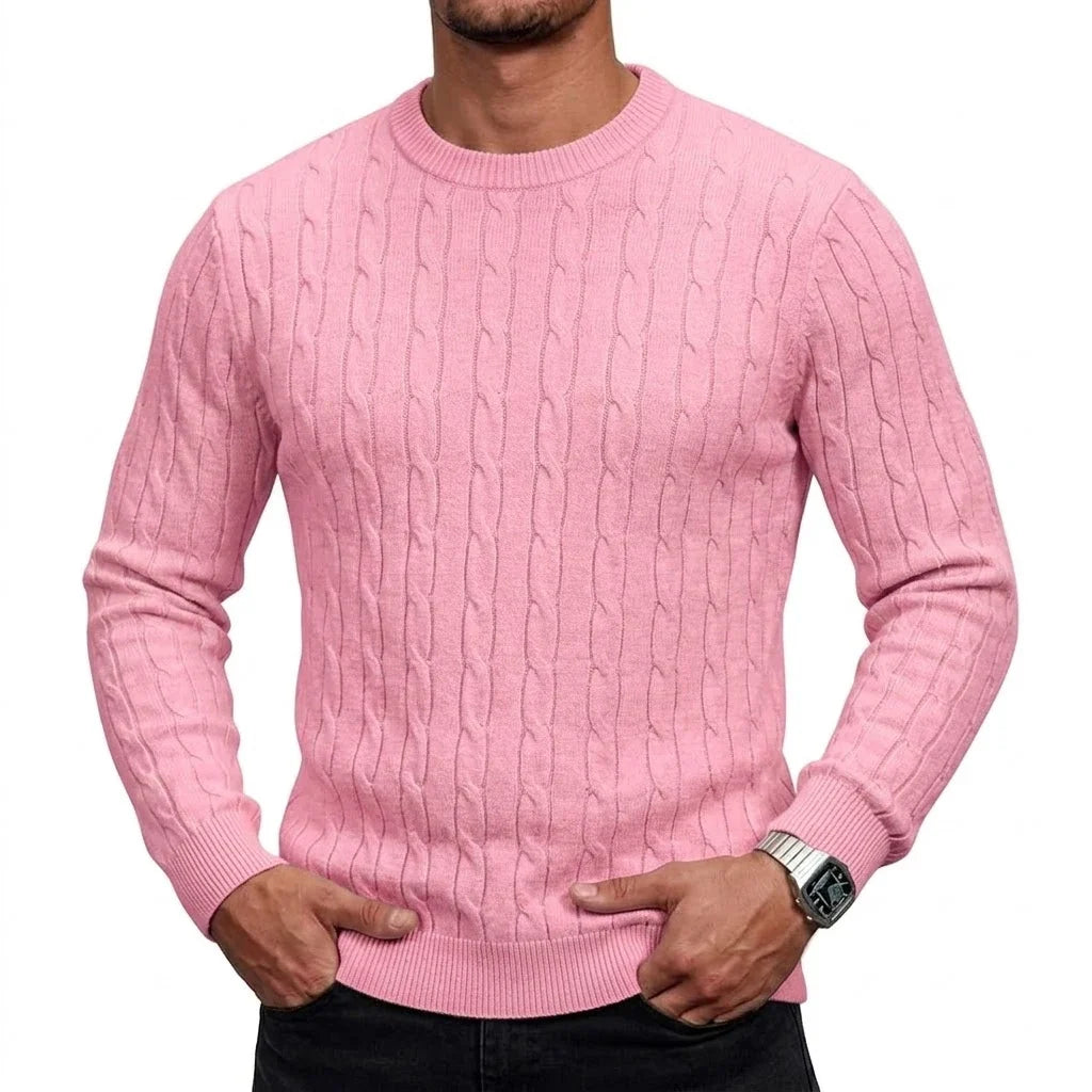 Herren Zopfmuster Pullover Rundhals Langarm Strickpullover