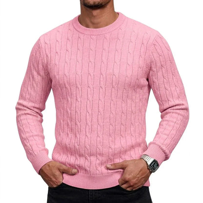 Herren Zopfmuster Pullover Rundhals Langarm Strickpullover