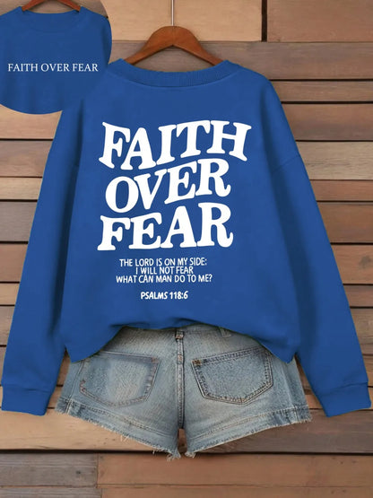 Hættetrøje med teksten "Faith Over Fear" til damer