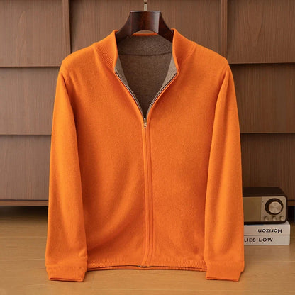 Unisex Strickjacke Reißverschluss Stehkragen Melierter Pullover Weiches Material