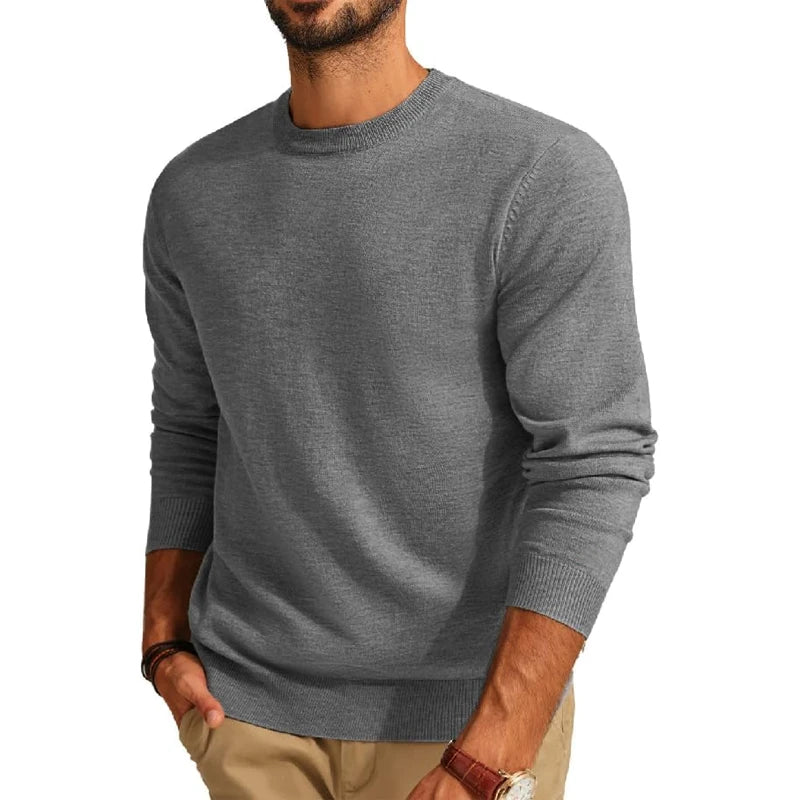 Herren Rundhals-Pullover in Weinrot – Einfarbiger Langarm-Strickpullover