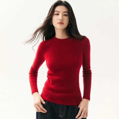 Damen Feinstrickpullover Rundhals Langarm Schmal Geschnitten