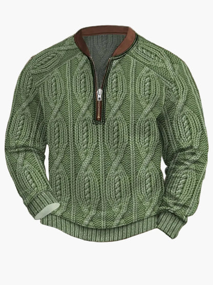 Pull homme style vintage avec demi-fermeture éclair – Pull décontracté élégant pour quotidien et extérieur