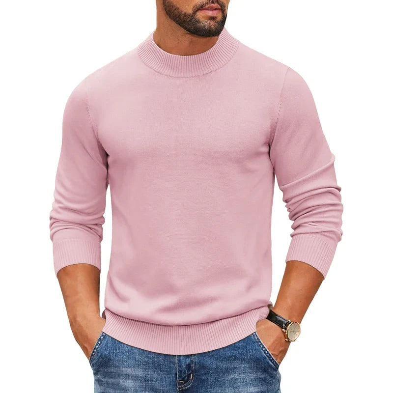 Herren Mock-Neck Pullover Langarm Basic Rollkragen Strickpullover
