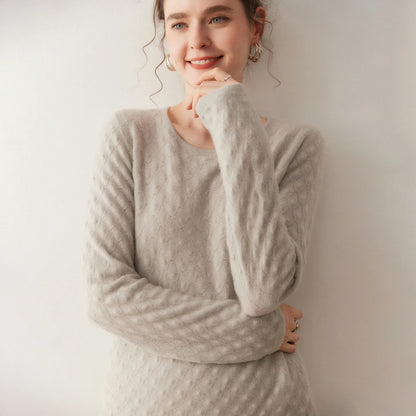Damen Langarm Pullover mit Rundhalsausschnitt und Strukturmuster