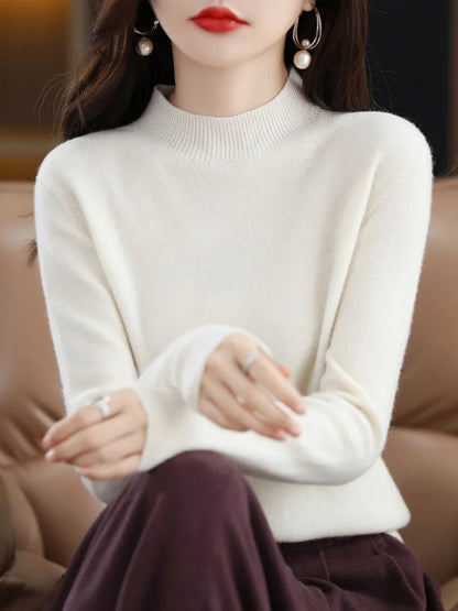 Damen Stehkragen Pullover Langarm Weicher Strick