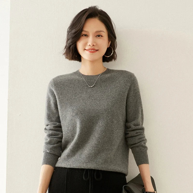 Damen Pullover Rundhals Langarm Strickpullover Weicher Stoff