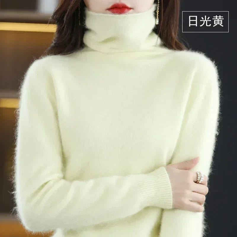 Dame-rullekravepullover, lange ærmer, blødt materiale